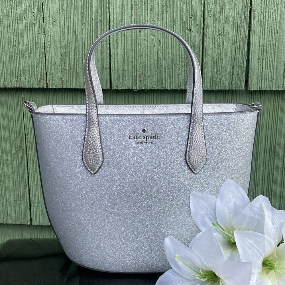 KATE SPADE Silver Glimmer Satchel Crossbody Bag Purse